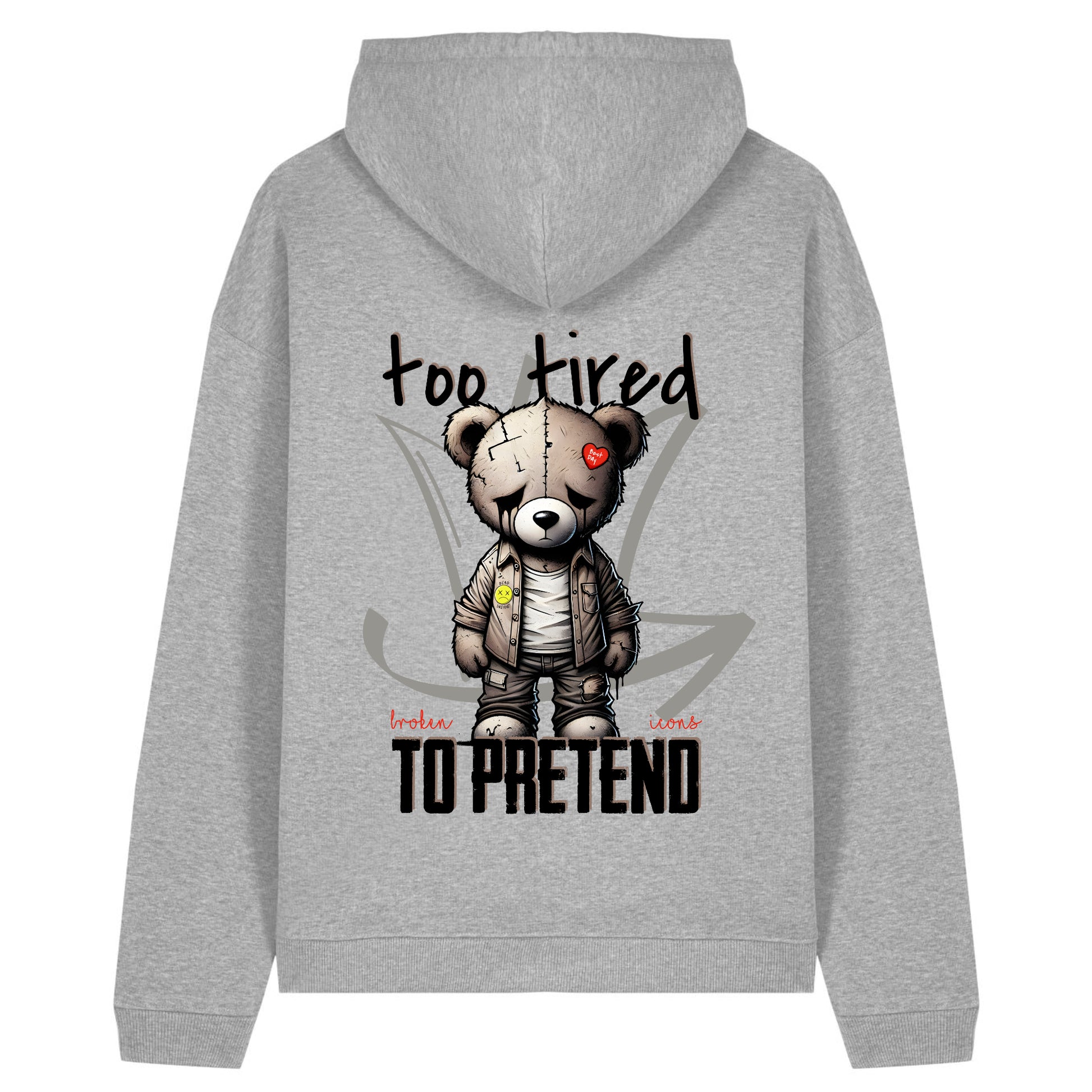 Too tired - Organic Heavy Oversized Unisex Hoodie Heather Grey