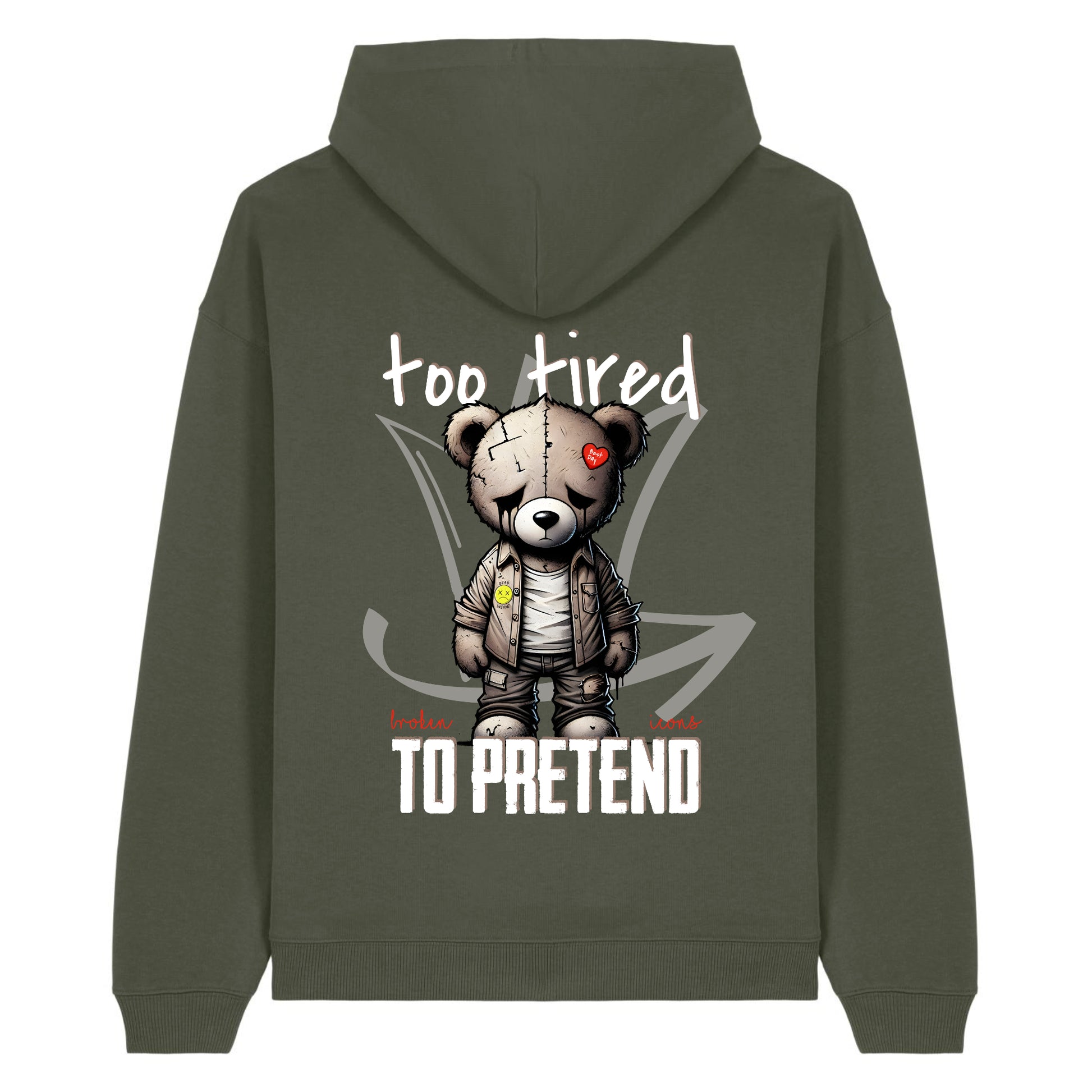 Too tired - Organic Heavy Oversized Unisex Hoodie Khaki
